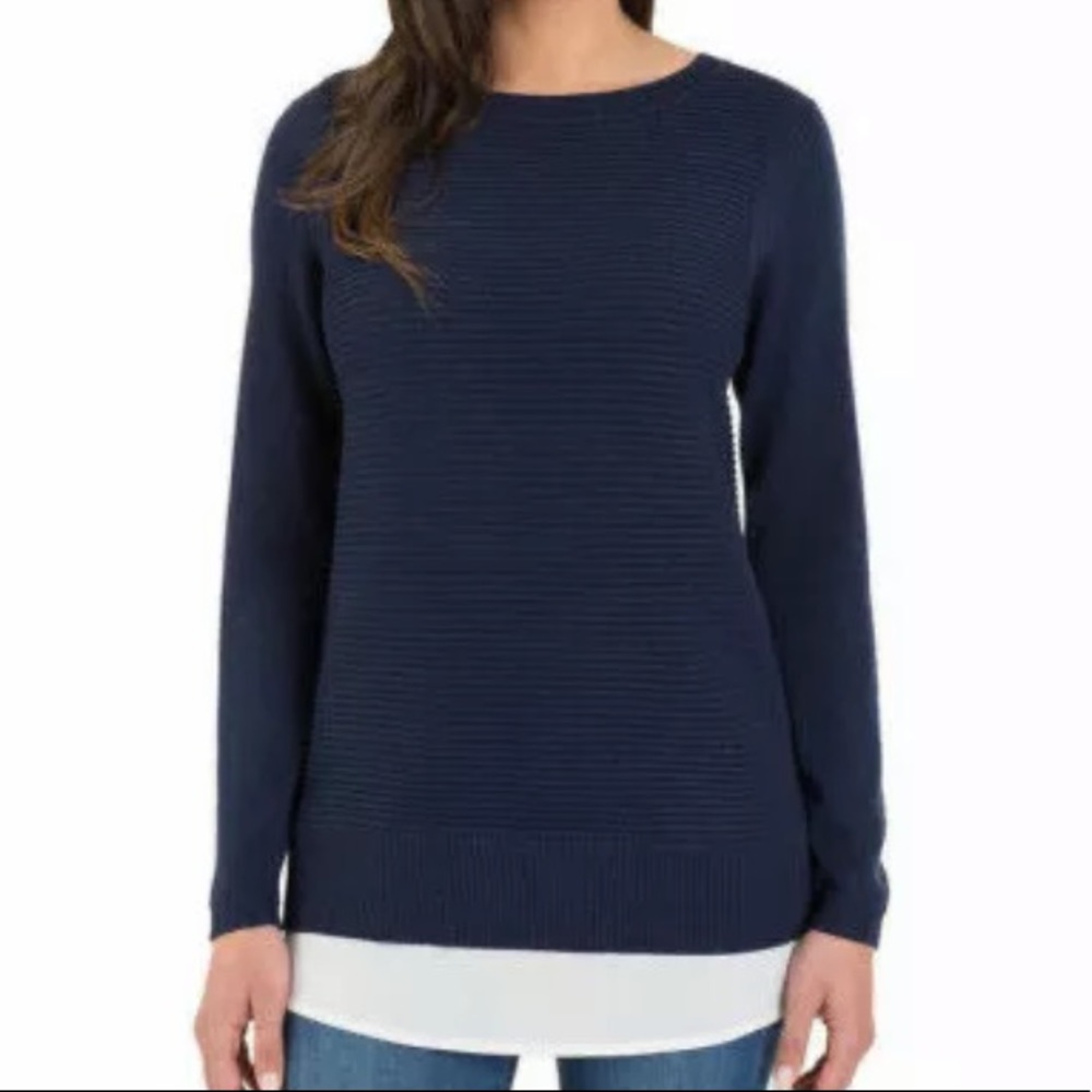 Hilary Radley Women's Faux Double Layered Sweater XL Blue